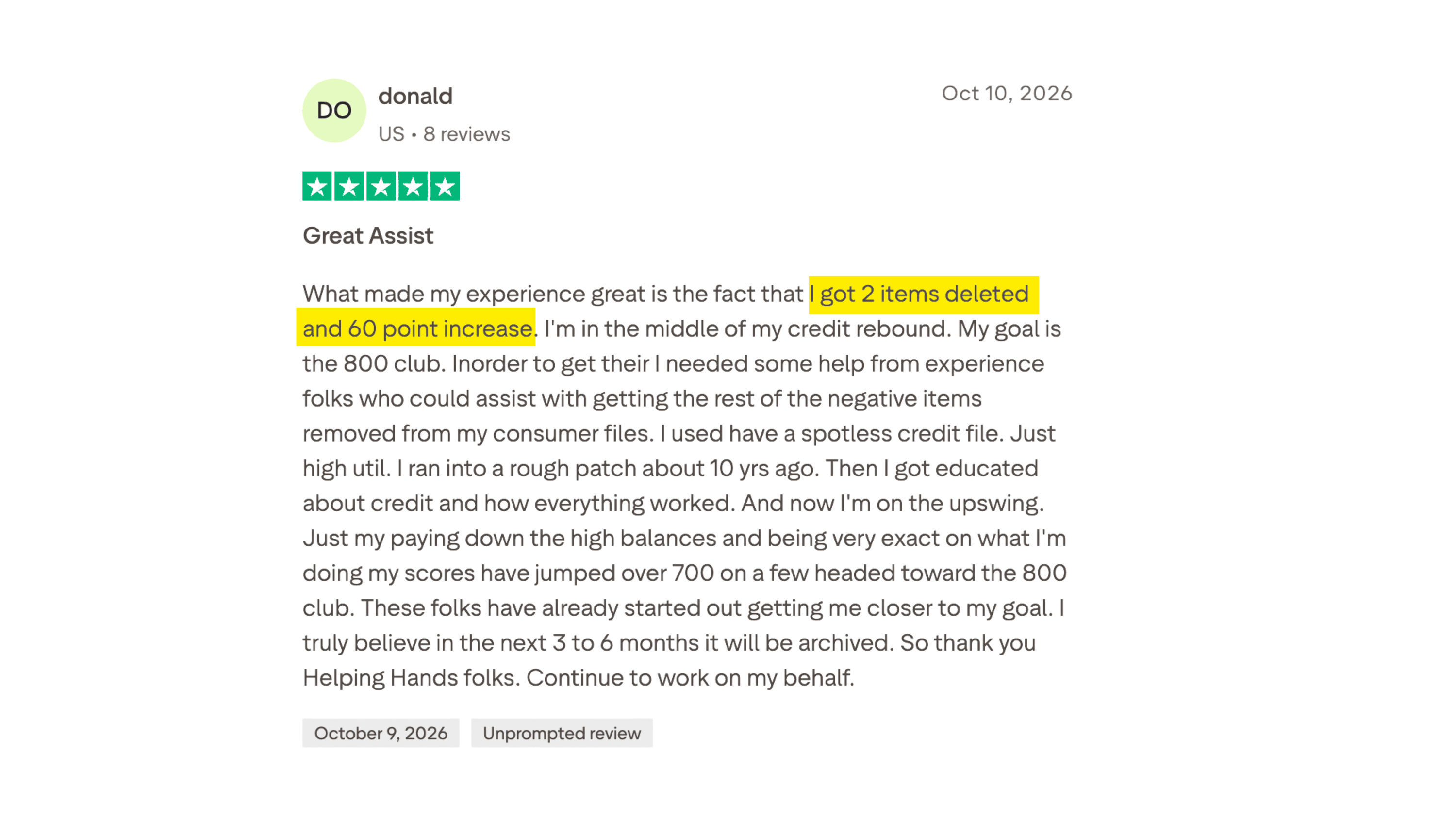 Client made it to the 700+ club in 6 months or less.