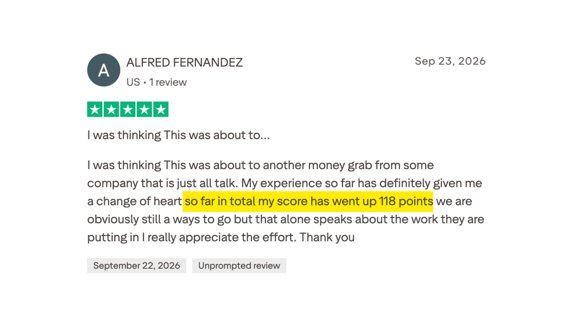 Client made it to the 700+ club in 6 months or less.
