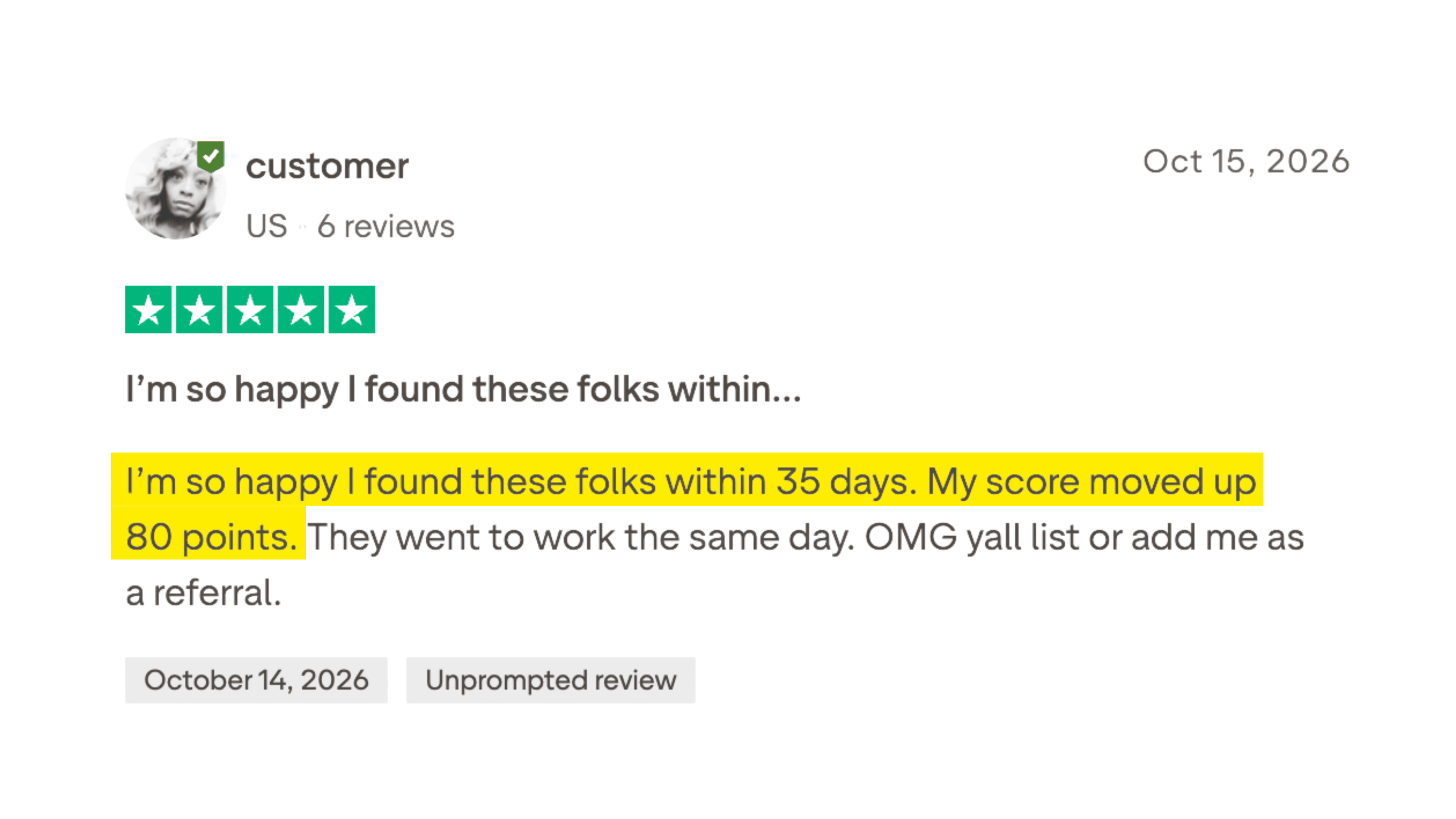 Client made it to the 700+ club in 6 months or less.